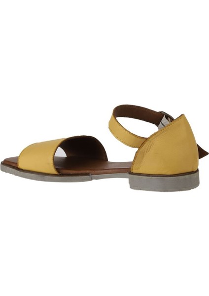 Sarı Deri Kadın Düz Sandalet 01WY2502 01WY2502 indirimleri