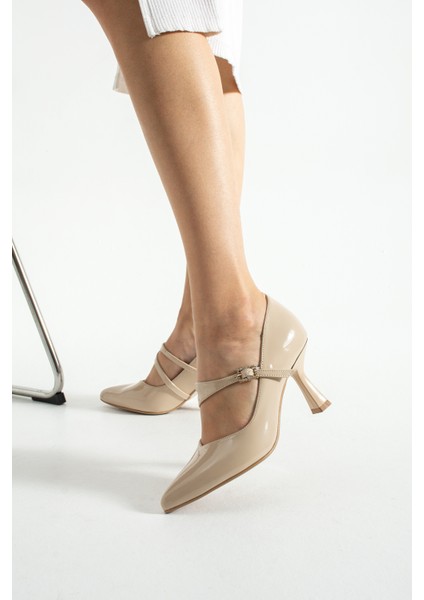 Lunera Zarif Tokalı Rahat Kalıp Kadın 6,5 cm Topuklu Bej Rugan Mary Jane Ayakkabı modelleri