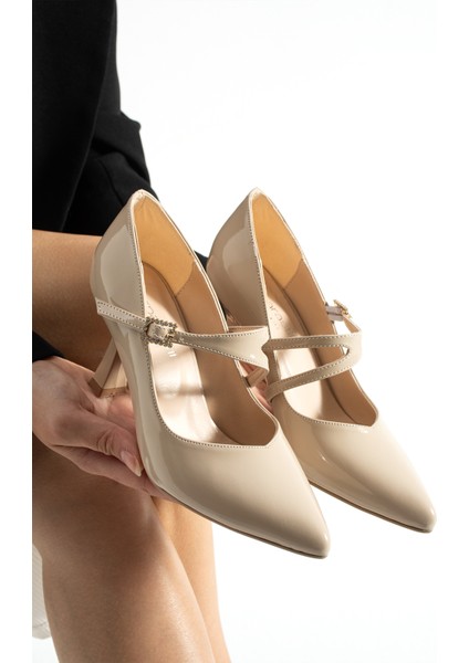 Lunera Zarif Tokalı Rahat Kalıp Kadın 6,5 cm Topuklu Bej Rugan Mary Jane Ayakkabı fırsatları