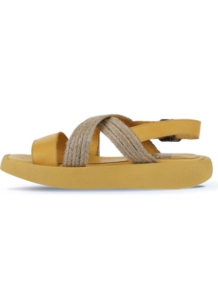 Sarı Hasır Deri Kadın Düz Sandalet 01WY1011 01WY1011 fırsatları