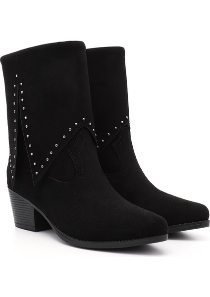 Kadın Siyah Süet Sivri Burun Kalın Topuklu Kovboy Çizme fiyatları
