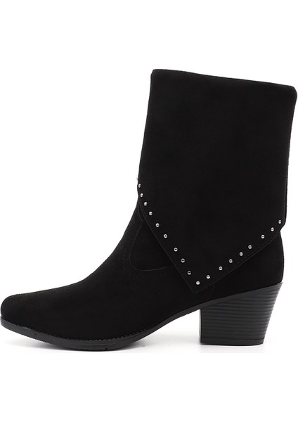 Kadın Siyah Süet Sivri Burun Kalın Topuklu Kovboy Çizme modelleri