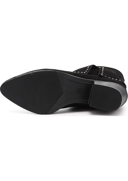 Kadın Siyah Süet Sivri Burun Kalın Topuklu Kovboy Çizme fırsatları