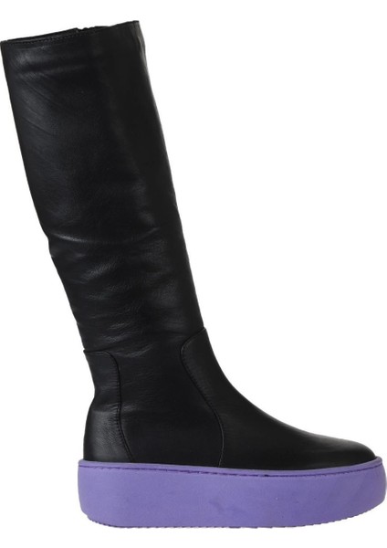 Siyah Mor Deri Kadın Dolgu Topuklu Çizme 01WV5508 01WV5508