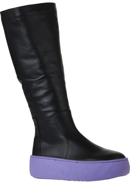 Siyah Mor Deri Kadın Dolgu Topuklu Çizme 01WV5508 01WV5508 fiyatları
