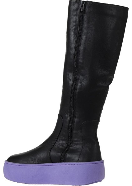 Siyah Mor Deri Kadın Dolgu Topuklu Çizme 01WV5508 01WV5508 fırsatları