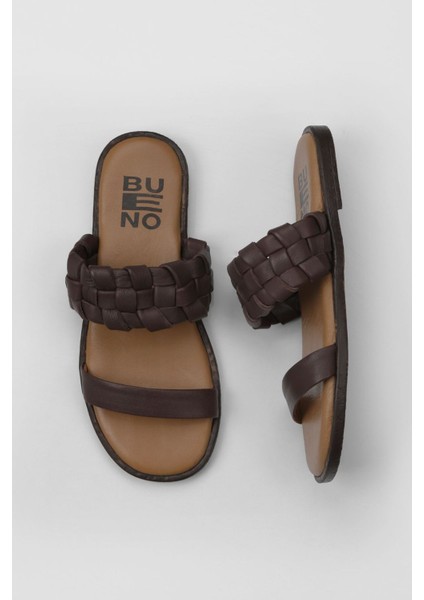 Kahverengi Deri Kadın Düz Terlik 01WY2006 01WY2006