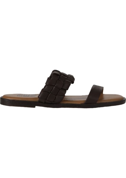 Kahverengi Deri Kadın Düz Terlik 01WY2006 01WY2006 fiyatları