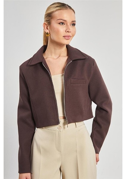 Kadın Kaşe Crop Ceket