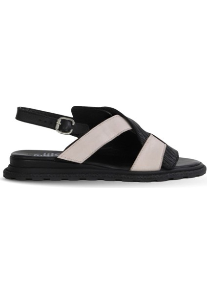 Siyah Gri Deri Kadın Düz Sandalet 01WY5401 01WY5401 fiyatları
