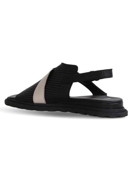 Siyah Gri Deri Kadın Düz Sandalet 01WY5401 01WY5401 indirimleri