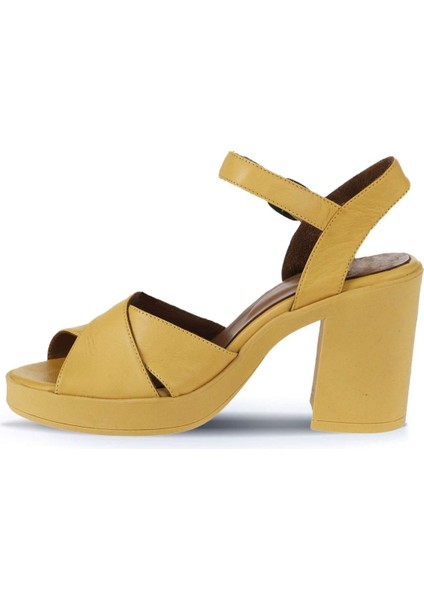 Sarı Deri Kadın Topuklu Sandalet 01WY12301 01WY12301 fırsatları