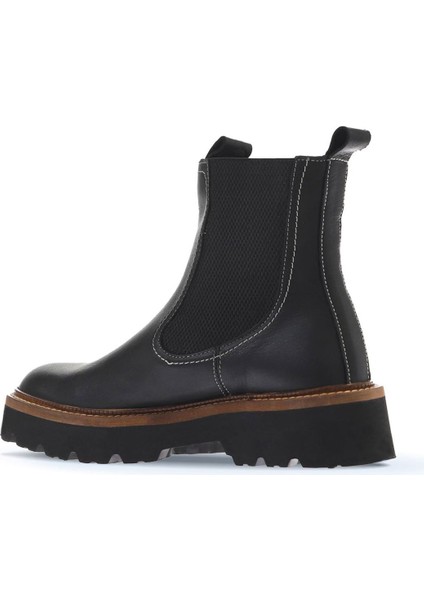 Siyah Deri Kadın Düz Bot 01WV9905 01WV9905 indirimleri