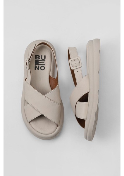 Krem Deri Kadın Düz Sandalet 01WY9403 01WY9403