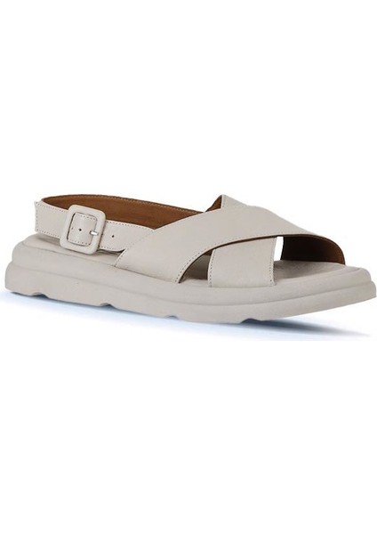 Krem Deri Kadın Düz Sandalet 01WY9403 01WY9403 modelleri