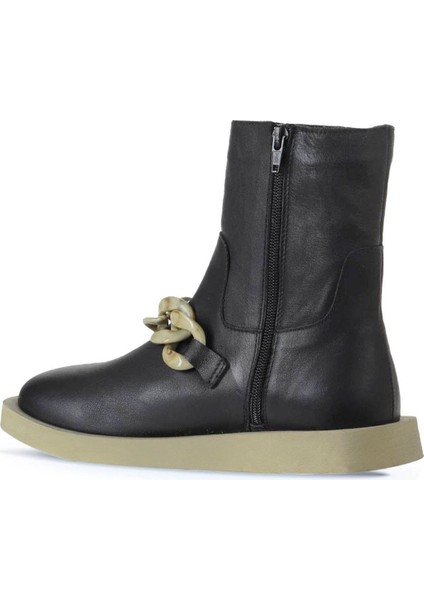 Siyah Haki Deri Kadın Düz Bot 01WV9704 01WV9704 indirimleri