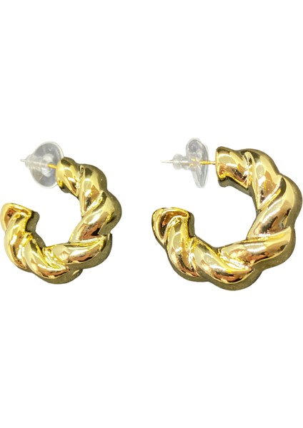 Hafif Çelik Gold Renk Dalgalı Kıvrımlı Halka Model Modern Hafifliği Sizi Şaşırtacak Çelik Küpe KP2601