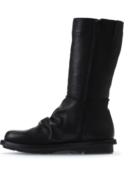 Siyah Deri Kadın Düz Bot 01WV7507 01WV7507 modelleri