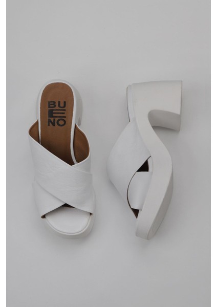 Beyaz Deri Kadın Topuklu Terlik 01WY12201 01WY12201