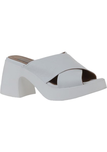 Beyaz Deri Kadın Topuklu Terlik 01WY12201 01WY12201 modelleri