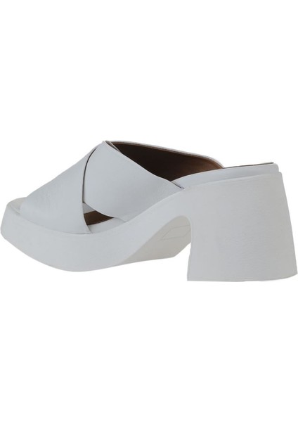Beyaz Deri Kadın Topuklu Terlik 01WY12201 01WY12201 indirimleri