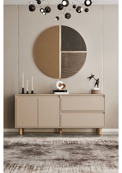 Mila Bej Mdf 160 cm Raflı Konsol