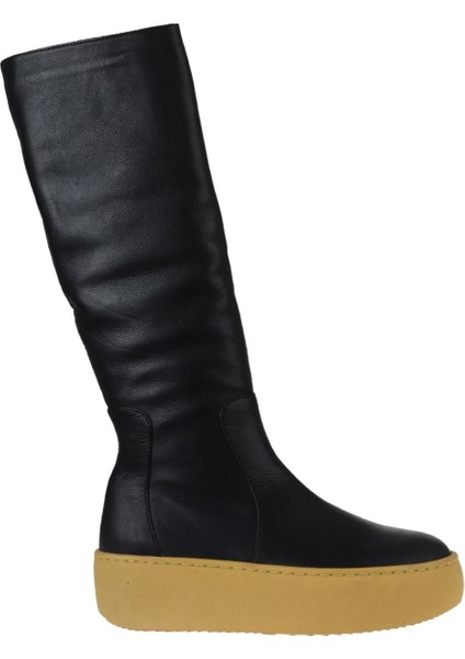 Siyah Sarı Deri Kadın Dolgu Topuklu Çizme 01WV5508 01WV5508