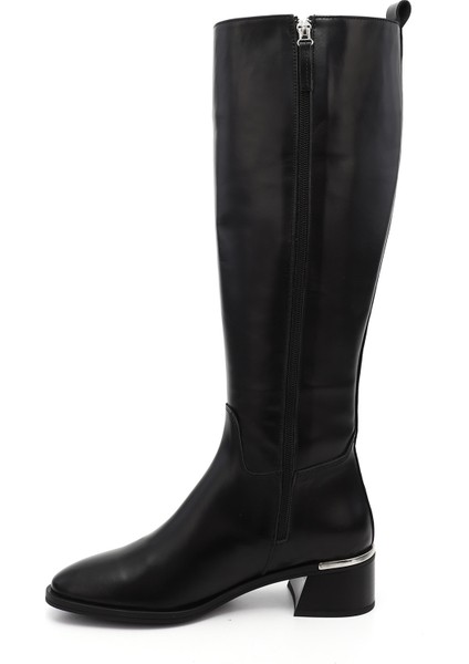 Kadın Siyah Platinum Fermuarlı Kalın Topuklu Hakiki Deri Çizme modelleri