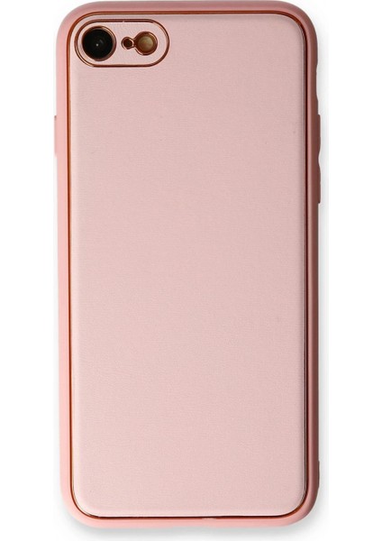 iPhone 7 Kılıf Coco Deri Silikon Kapak - Pudra
