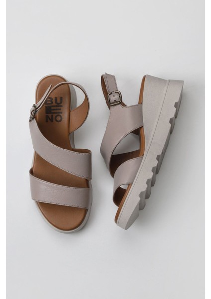 Gri Deri Kadın Dolgu Topuklu Sandalet 01WY8602 01WY8602