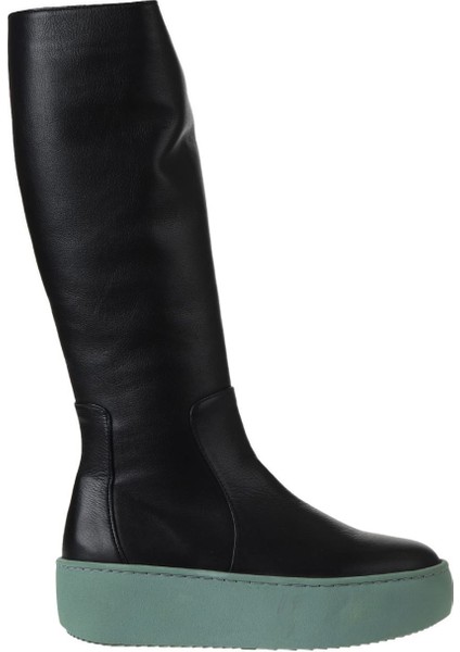 Siyah Yeşil Deri Kadın Dolgu Topuklu Çizme 01WV5508 01WV5508