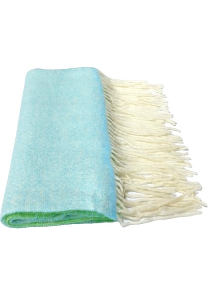 Kadın Çift Renkli Yün Yumoş Atkı Mavi Yeşil indirimleri