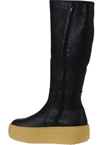 Siyah Sarı Deri Kadın Dolgu Topuklu Çizme 01WV5508 01WV5508 fırsatları