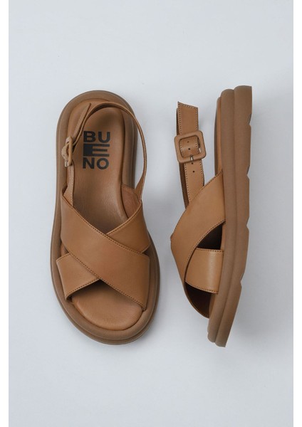 Kadın Düz Sandalet Taba Deri 01WY9403 Rahat Kullanım İçin