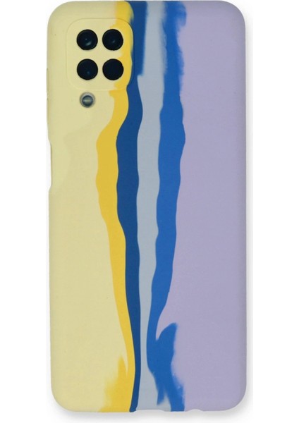 Samsung Galaxy A22 Kılıf Ebruli Lansman Silikon - Sarı-Lila