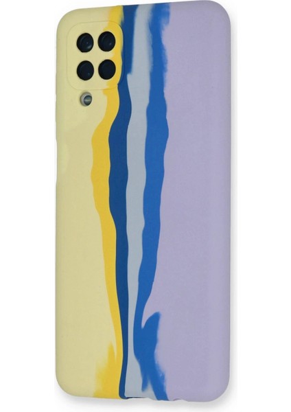 Samsung Galaxy A22 Kılıf Ebruli Lansman Silikon - Sarı-Lila modelleri