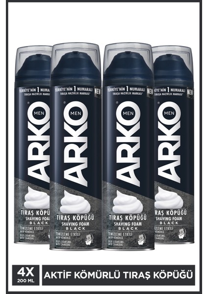 Aktif Kömürlü Tıraş Köpüğü, Temizleyici ve Ferahlatıcı, 4X200 ml