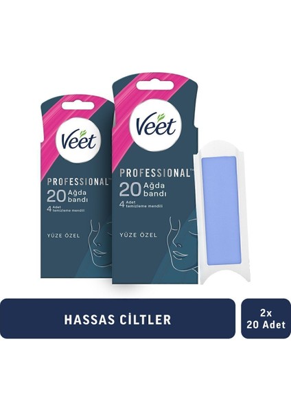 Hassas Ciltler Için Profesyonel Yüz Ağda Bandı, 40'lı (20X2) Paket
