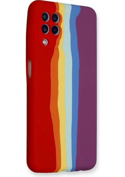 Samsung Galaxy A22 Kılıf Ebruli Lansman Silikon - Kırmızı-Mor modelleri