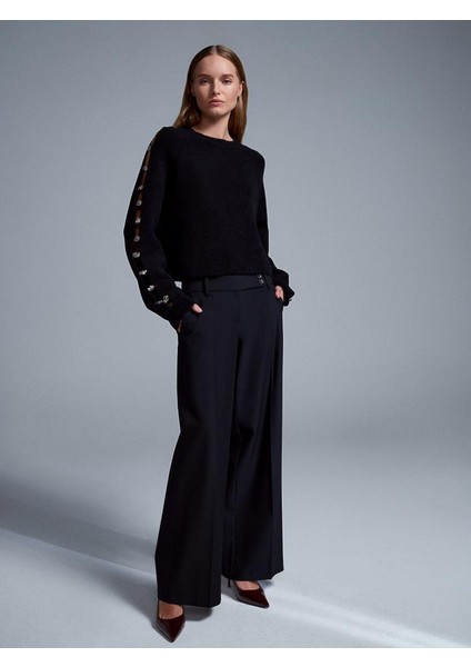 72196 Dilvin Çapraz Bel Geniş Paça Pantolon