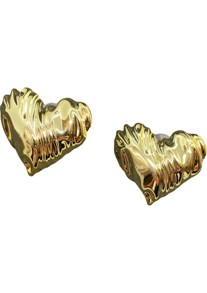 Hafif Çelik Gold Renk Dalgalı Kalp Model Modern Hafifliği Sizi Şaşırtacak Çelik Küpe KP2600