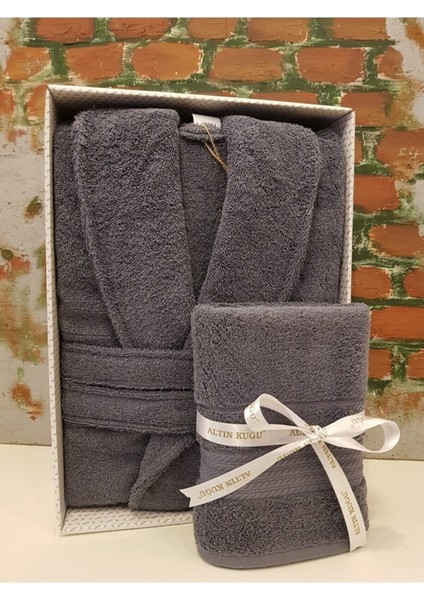 Trendy Şalyaka Bornoz + Baş Havlusu- Antrasit