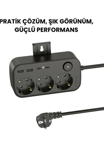 Akım Korumalı Priz 2 USB + 2 Type-C Girişli 2 Metre Kablosu Anahtarlı ve Duvara Monte Edilebilir fiyatları