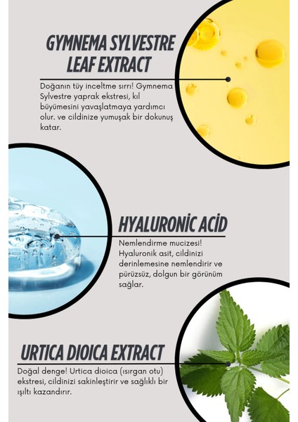 Tüy Azaltıcı ve Nemlendirici Süt, Gymnema Sylvestre & Hyaluronik Asit, 100 ml fırsatları