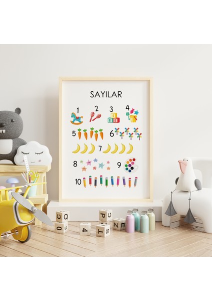 Eğitici Tablolar - Alfabe ve Sayılar - Doğal Ahşap Çerçeveli, Bebek ve Çocuk Odası Tablo Seti modelleri