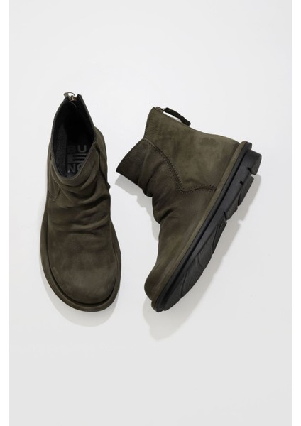 Haki Koyu Nubuk Kadın Düz Bot 01WV7503 01WV7503