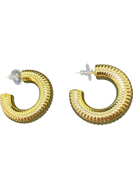 Hafif Çelik Gold Renk Tırtıklı Halka Model Modern Hafifliği Sizi Şaşırtacak Çelik Küpe KP2613