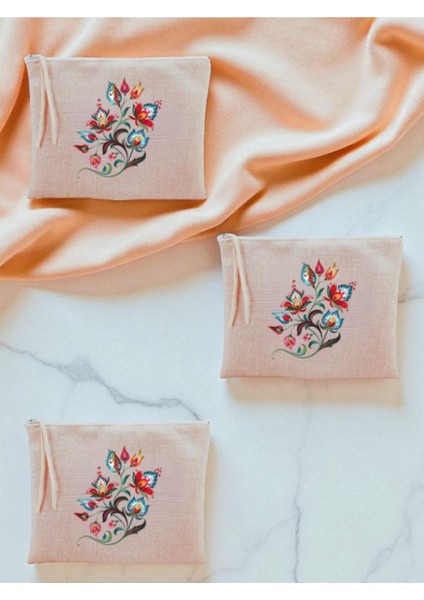 Desen Baskılı 3'lü Makyaj Çantası 20X25 cm - Kadın Doğum Günü Hediyesi Kadın Hediye Ürün