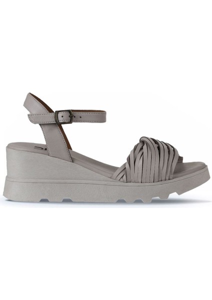 Gri Deri Kadın Dolgu Topuklu Sandalet 01WY8609 01WY8609