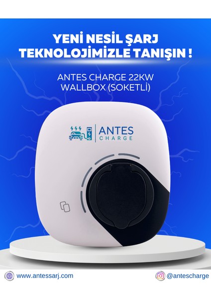 22KW Wallbox Soketli Elektrikli Araç Şarj Cihazı Rfıd Kart Destekli